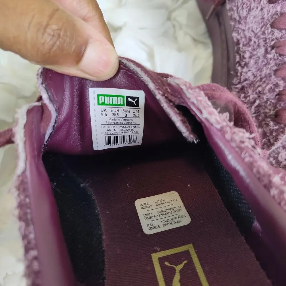 Puma Platform Shoes Womens Size 8 Purple Fuzzy Leather Low Top Sneakers